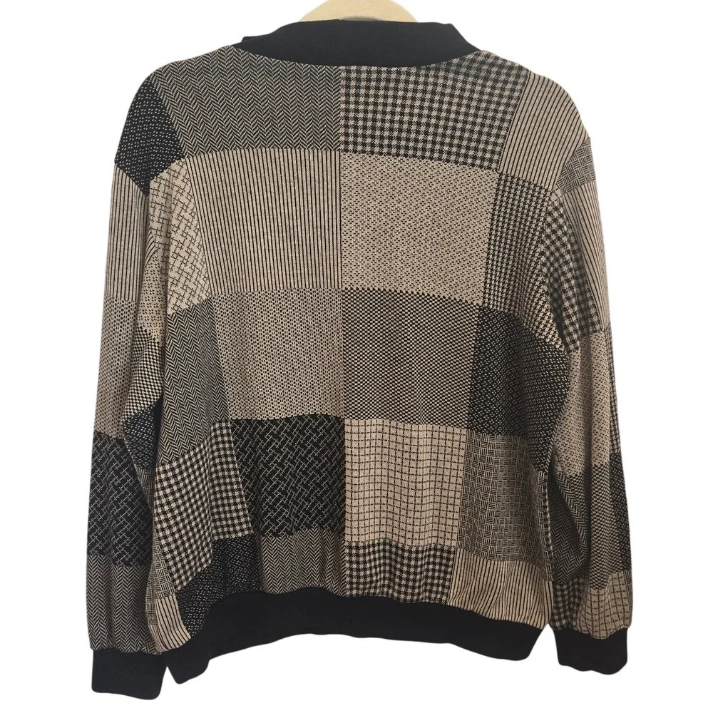 Vintage Women's Patchwork Sweater Black Tan Electic Grandpa Academia Cozy M/L - Picture 2 of 4